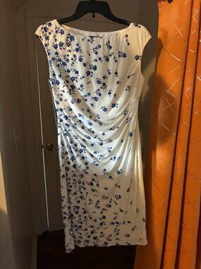 White Dress with Blue Flowers - M